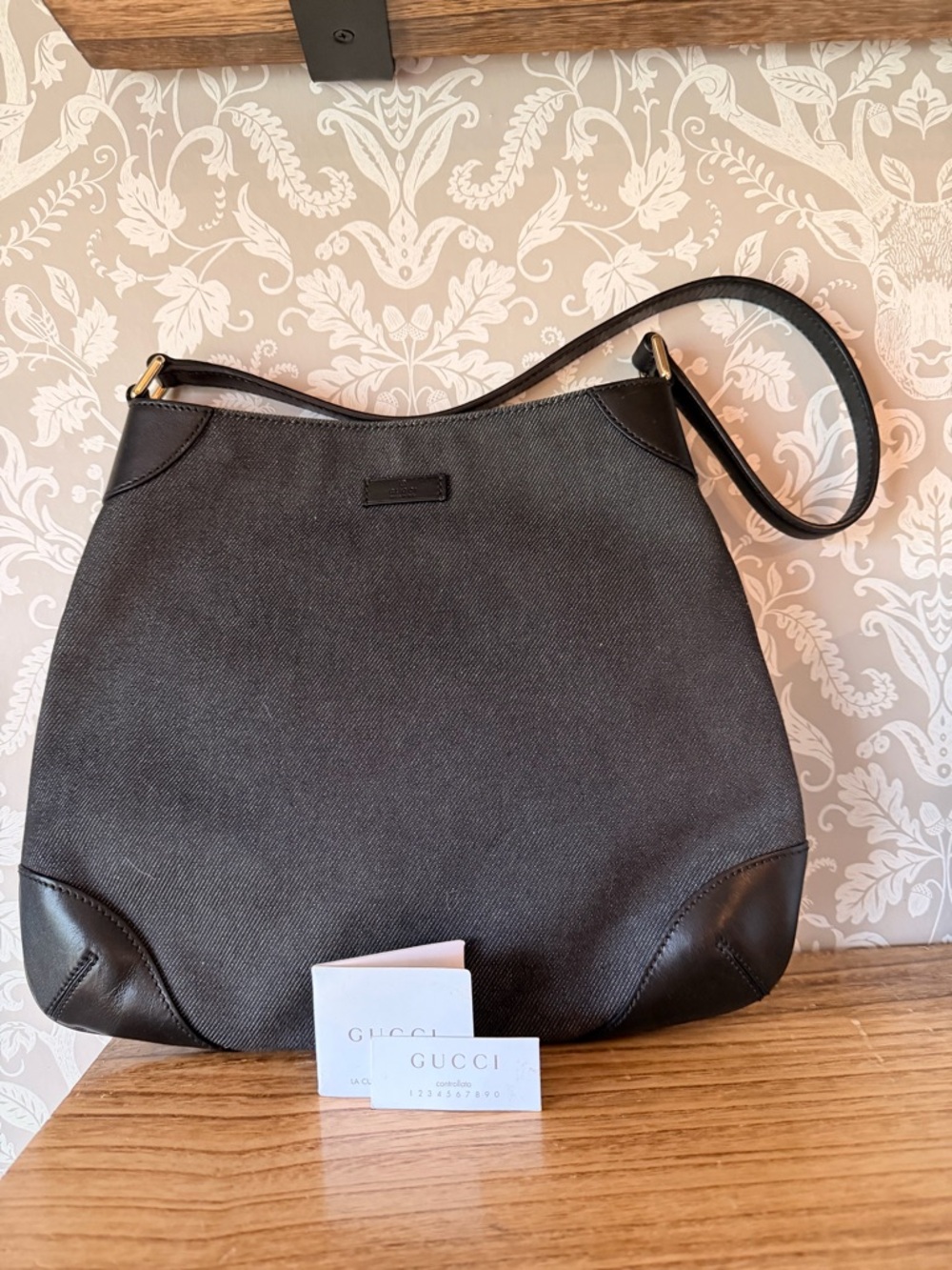 Gucci y2K Black Denim & Leather Shoulder Bag EUC w/ Care Cards and COA EUC